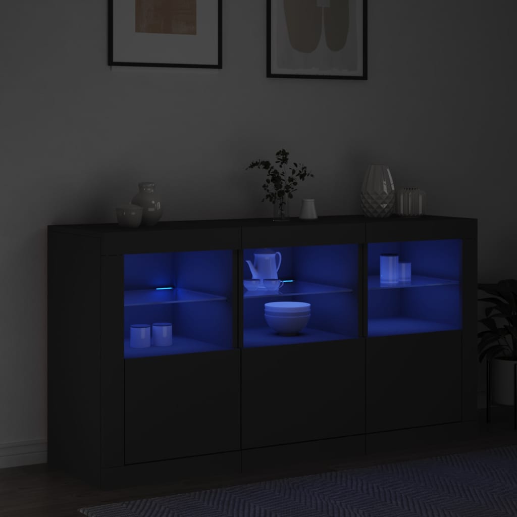 skænk med LED-lys 123x37x67 cm sort