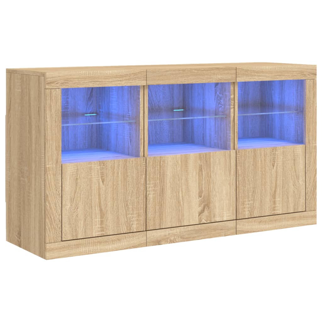 skænk med LED-lys 123x37x67 cm sonoma-eg