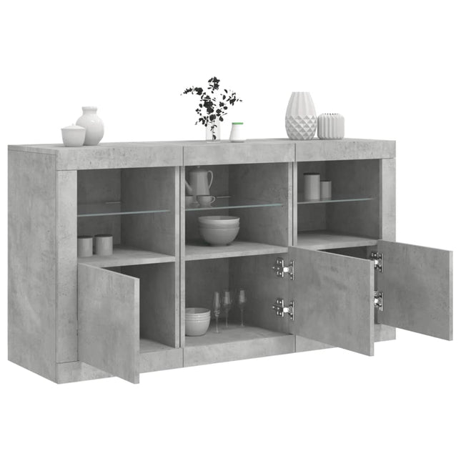 skænk med LED-lys 123x37x67 cm betongrå