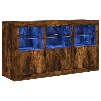 skænk med LED-lys 123x37x67cm røget egetræsfarve