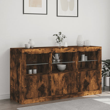 skænk med LED-lys 123x37x67cm røget egetræsfarve