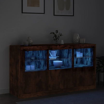 skænk med LED-lys 123x37x67cm røget egetræsfarve
