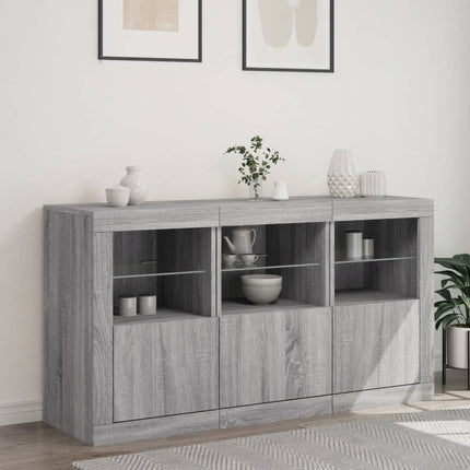 skænk med LED-lys 123x37x67 cm grå sonoma-eg