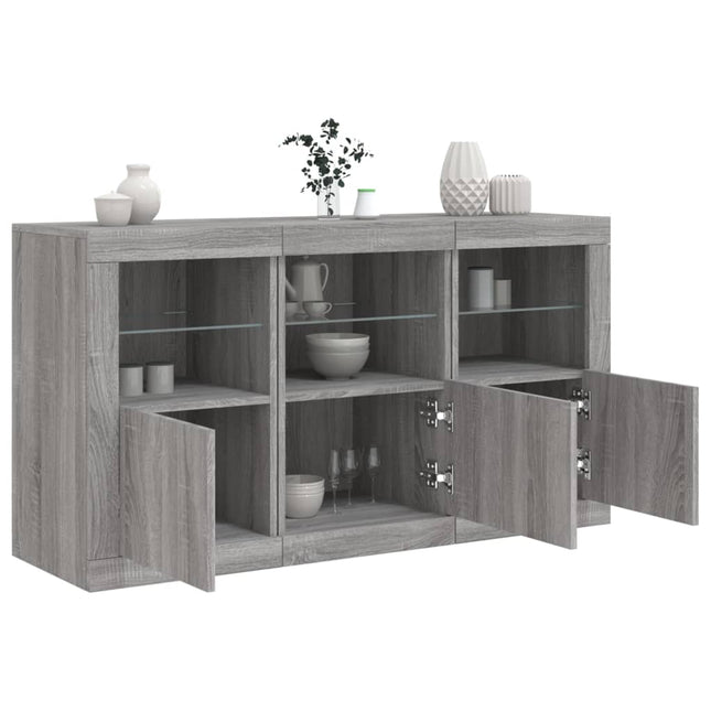 skænk med LED-lys 123x37x67 cm grå sonoma-eg