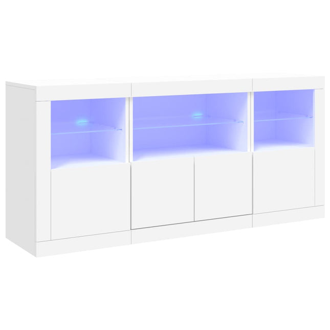 skænk med LED-lys 142,5x37x67 cm hvid