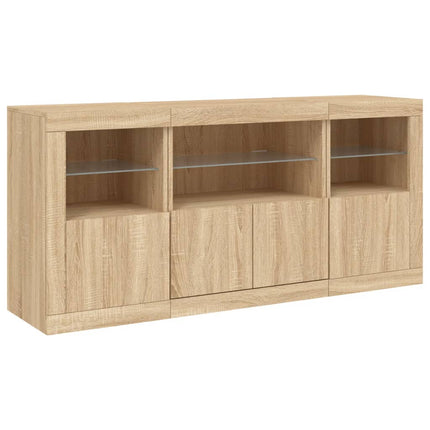 skænk med LED-lys 142,5x37x67 cm sonoma-eg