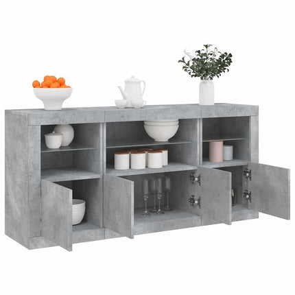 skænk med LED-lys 142,5x37x67 cm betongrå