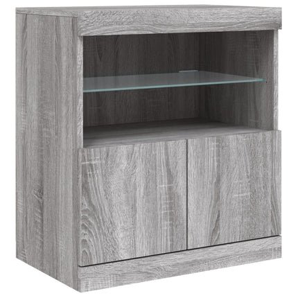 skænk med LED-lys 142,5x37x67 cm grå sonoma-eg
