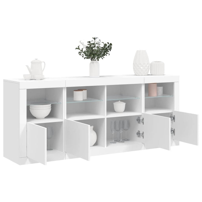 skænk med LED-lys 163x37x67 cm hvid