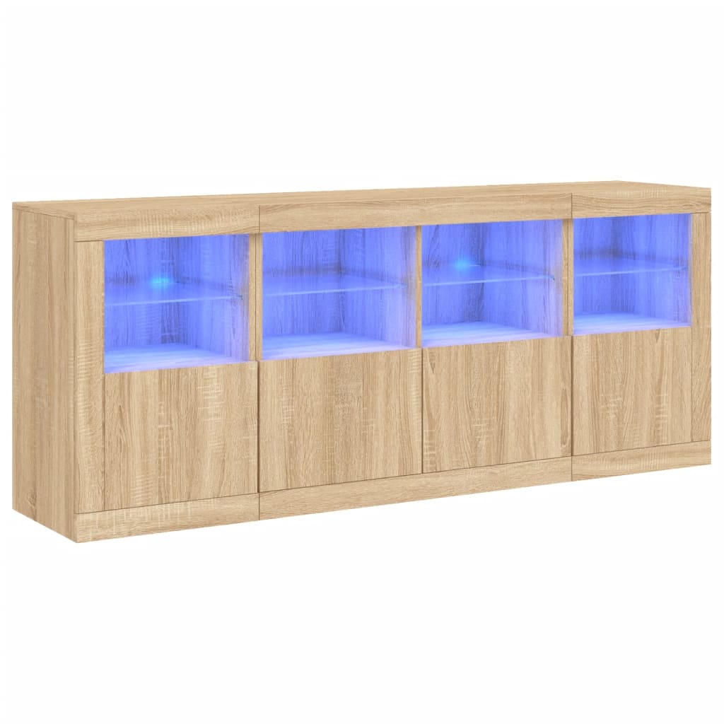 skænk med LED-lys 163x37x67 cm sonoma-eg