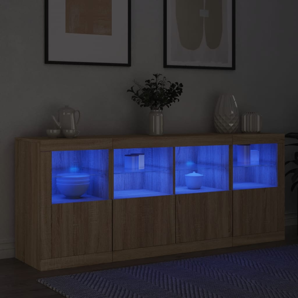 skænk med LED-lys 163x37x67 cm sonoma-eg