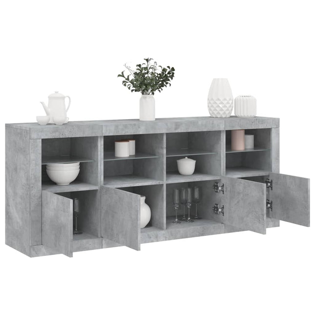 skænk med LED-lys 163x37x67 cm betongrå