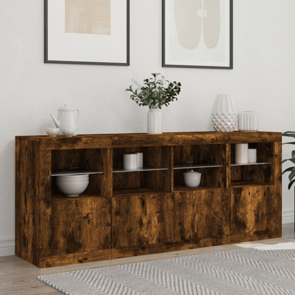 skænk med LED-lys 163x37x67cm røget egetræsfarve