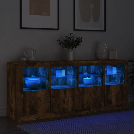 skænk med LED-lys 163x37x67cm røget egetræsfarve