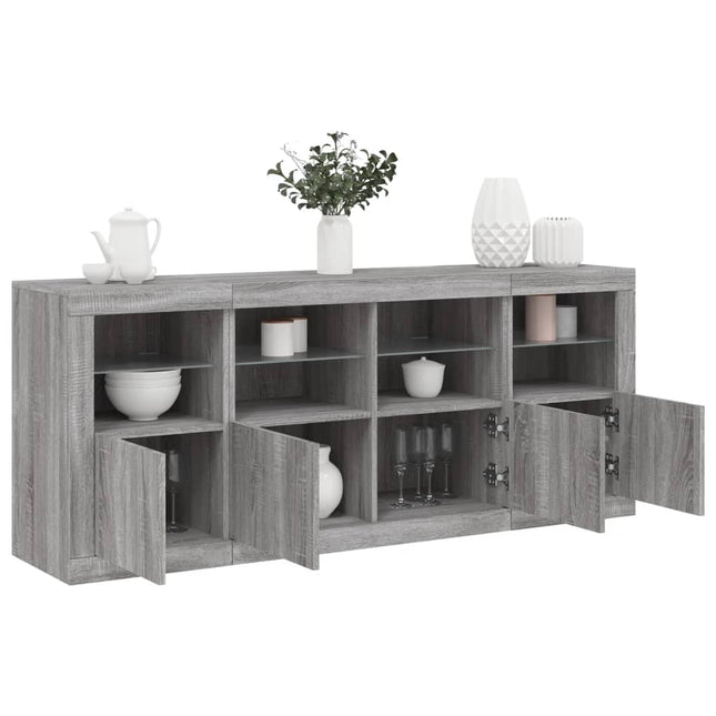 skænk med LED-lys 163x37x67 cm grå sonoma-eg