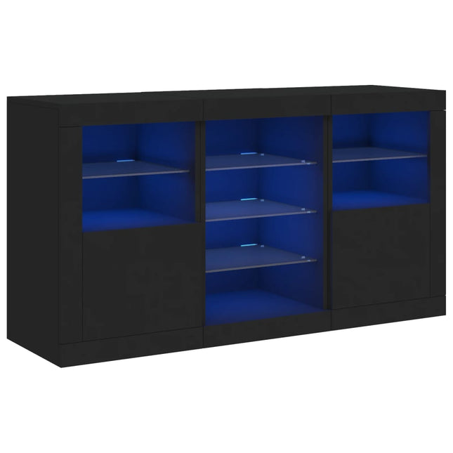 skænk med LED-lys 123x37x67 cm sort