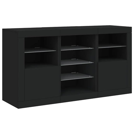 skænk med LED-lys 123x37x67 cm sort