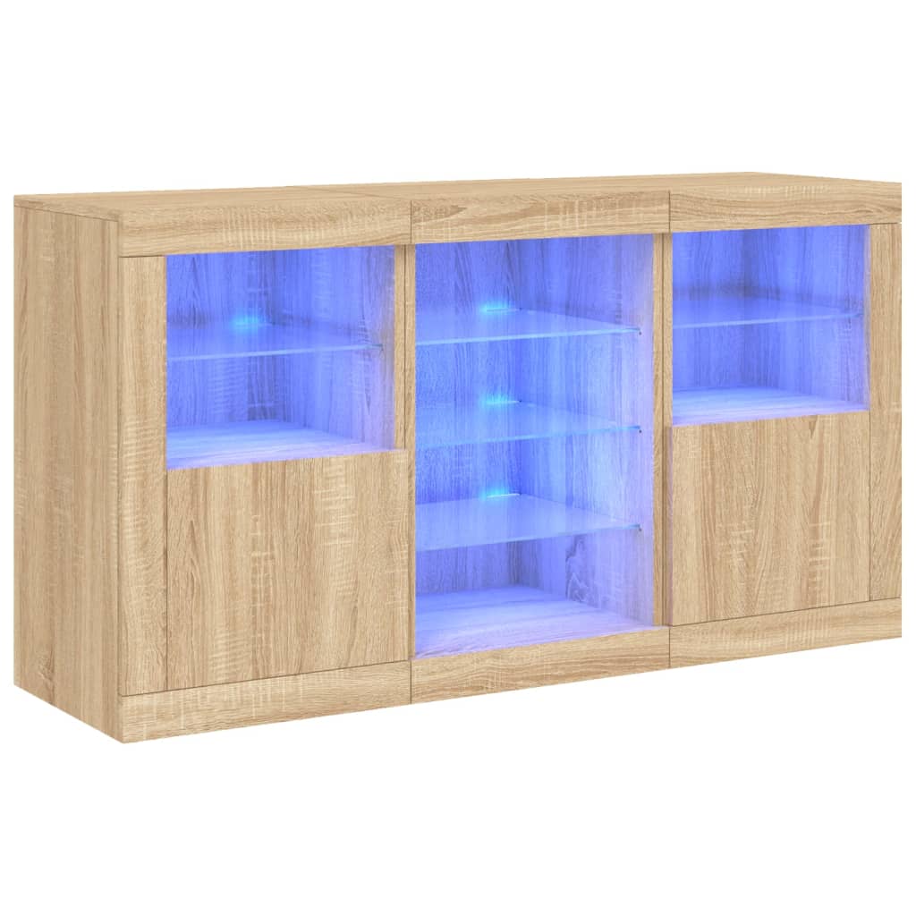 skænk med LED-lys 123x37x67 cm sonoma-eg
