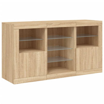 skænk med LED-lys 123x37x67 cm sonoma-eg