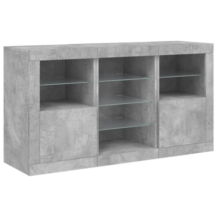 skænk med LED-lys 123x37x67 cm betongrå