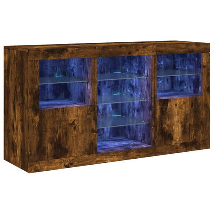 skænk med LED-lys 123x37x67cm røget egetræsfarve