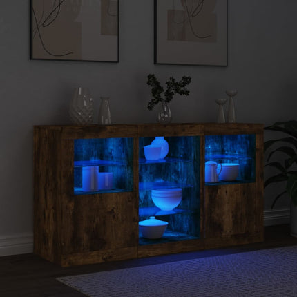 skænk med LED-lys 123x37x67cm røget egetræsfarve