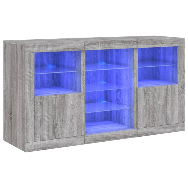 skænk med LED-lys 123x37x67 cm grå sonoma-eg
