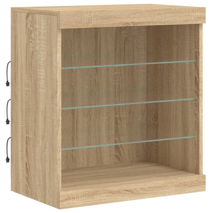 skænk med LED-lys 142,5x37x67 cm sonoma-eg