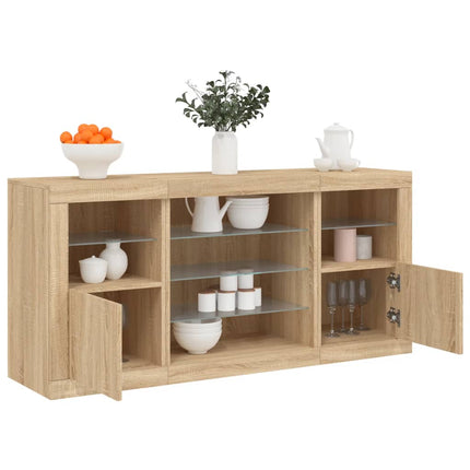 skænk med LED-lys 142,5x37x67 cm sonoma-eg