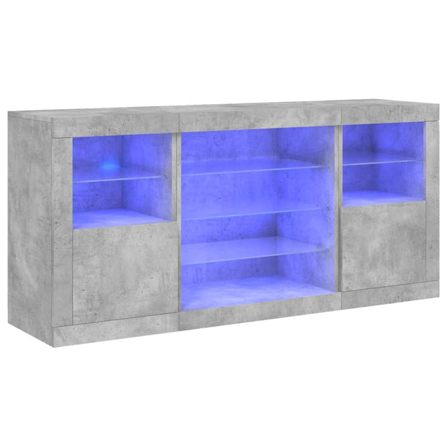 skænk med LED-lys 142,5x37x67 cm betongrå