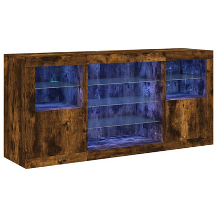 skænk med LED-lys 142,5x37x67cm røget egetræsfarve