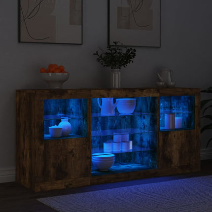 skænk med LED-lys 142,5x37x67cm røget egetræsfarve