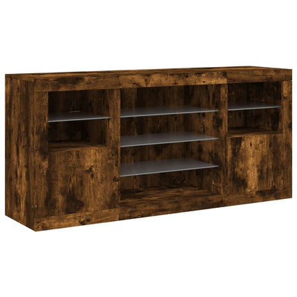 skænk med LED-lys 142,5x37x67cm røget egetræsfarve