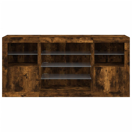 skænk med LED-lys 142,5x37x67cm røget egetræsfarve