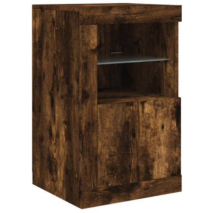 skænk med LED-lys 142,5x37x67cm røget egetræsfarve