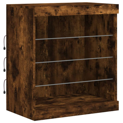 skænk med LED-lys 142,5x37x67cm røget egetræsfarve