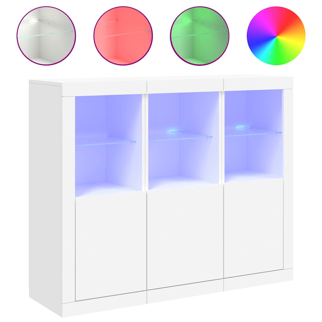 skænke med LED-lys 3 stk. konstrueret træ hvid