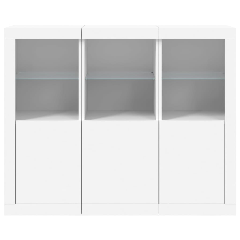 skænke med LED-lys 3 stk. konstrueret træ hvid