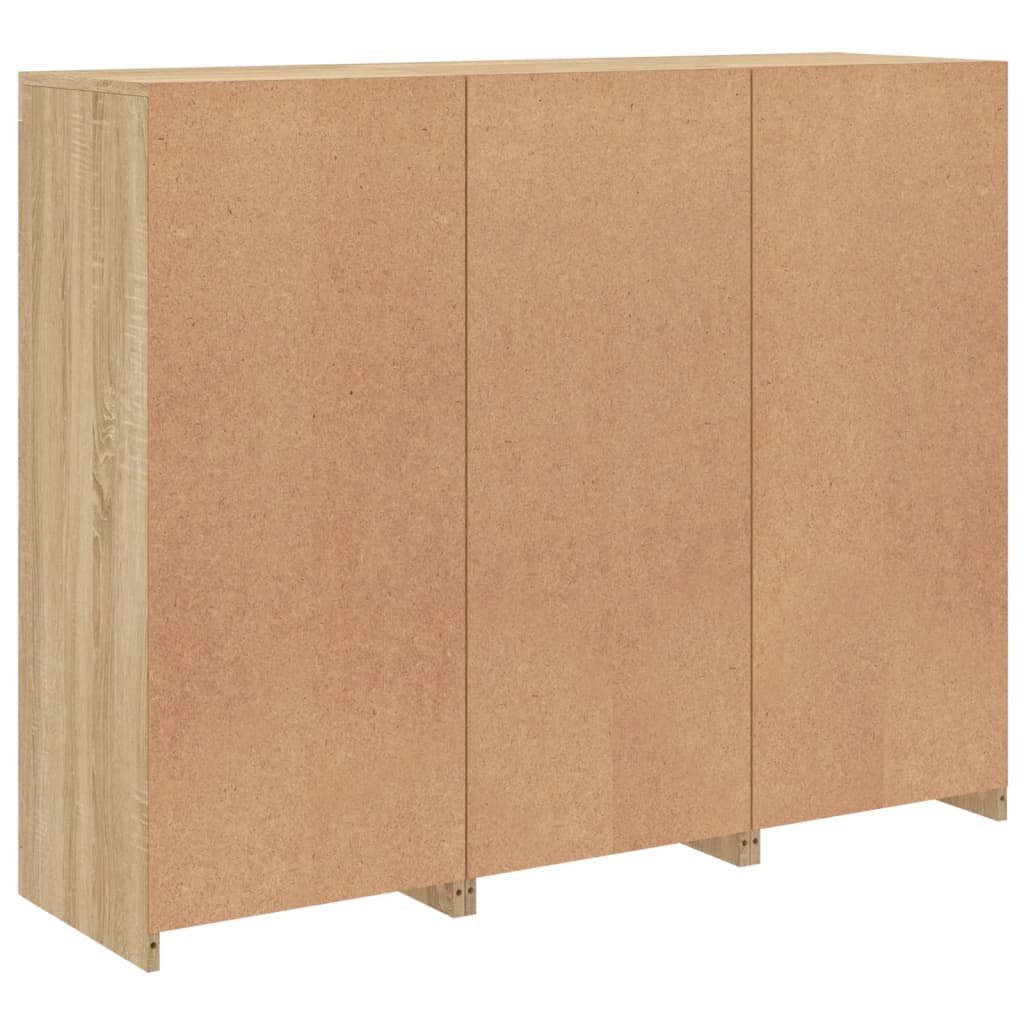 skænke med LED-lys 3 stk. konstrueret træ sonoma-eg