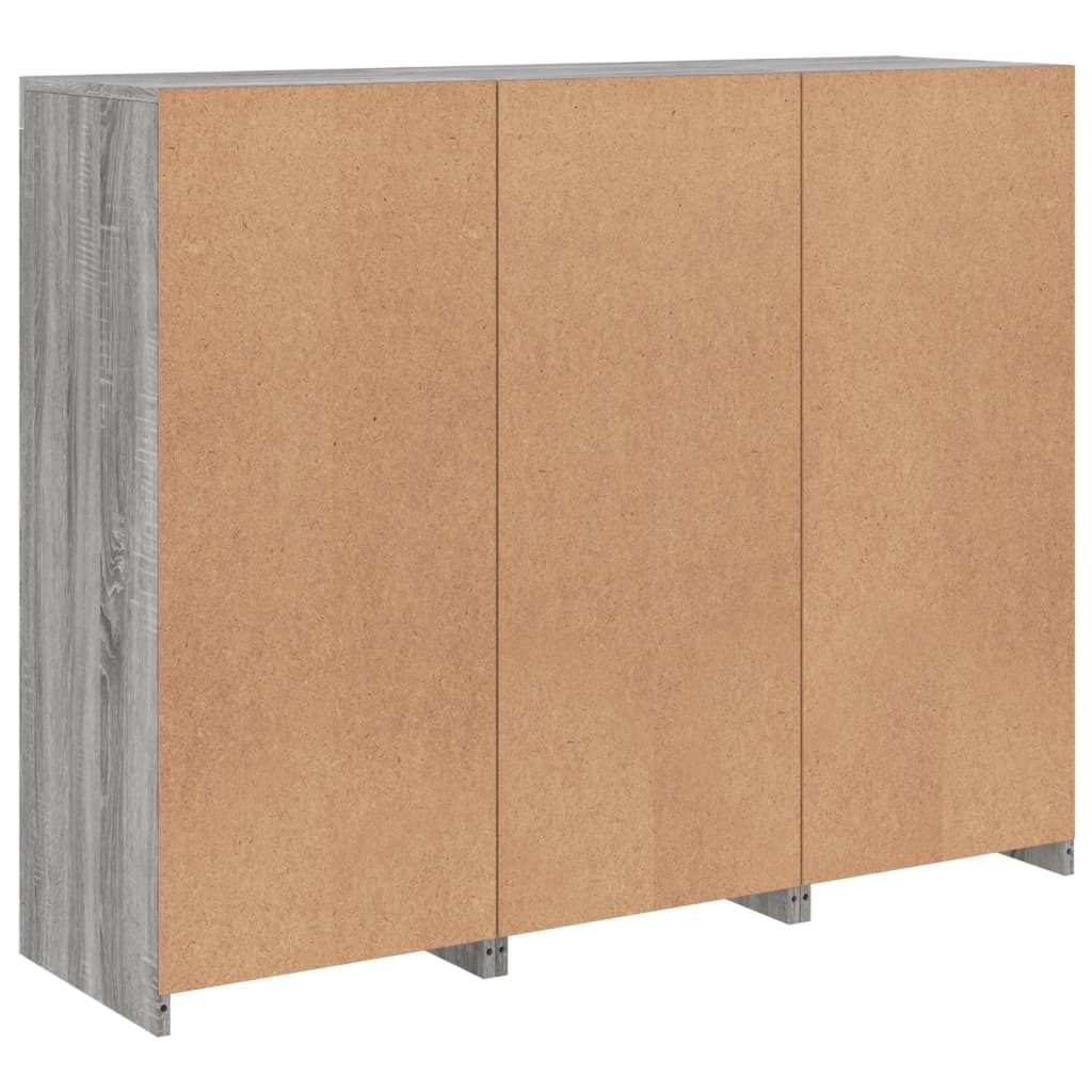 skænke med LED-lys 3 stk. konstrueret træ grå sonoma-eg