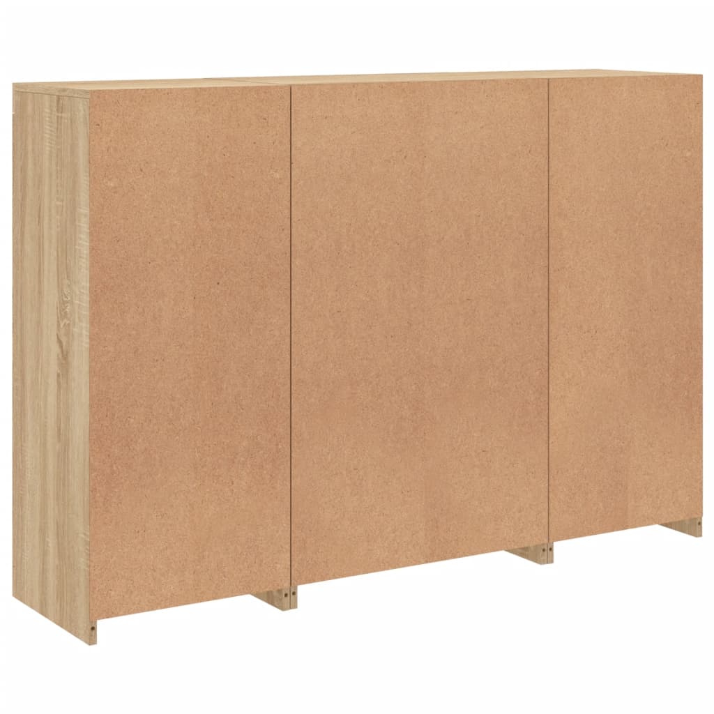 skænke med LED-lys 3 stk. konstrueret træ sonoma-eg