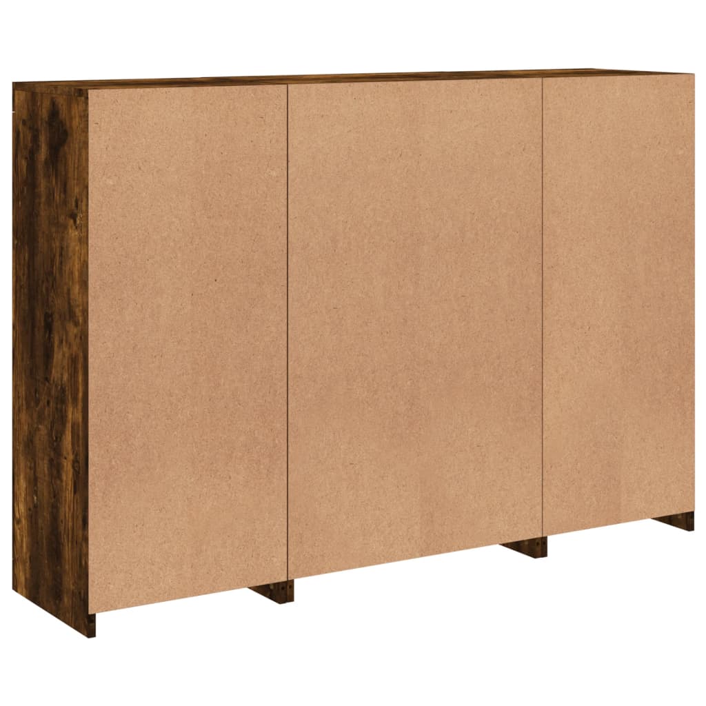 skænke med LED-lys 3 stk. konstrueret træ røget egetræ