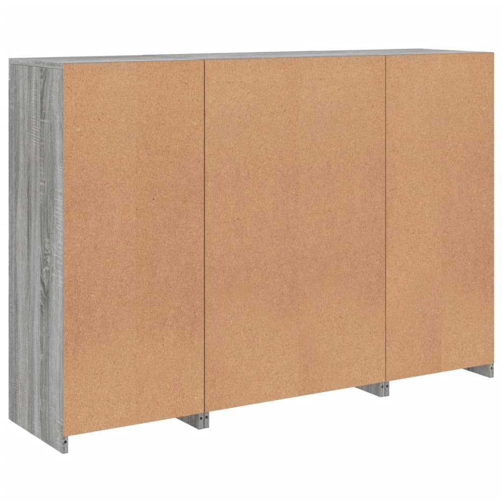 skænke med LED-lys 3 stk. konstrueret træ grå sonoma-eg