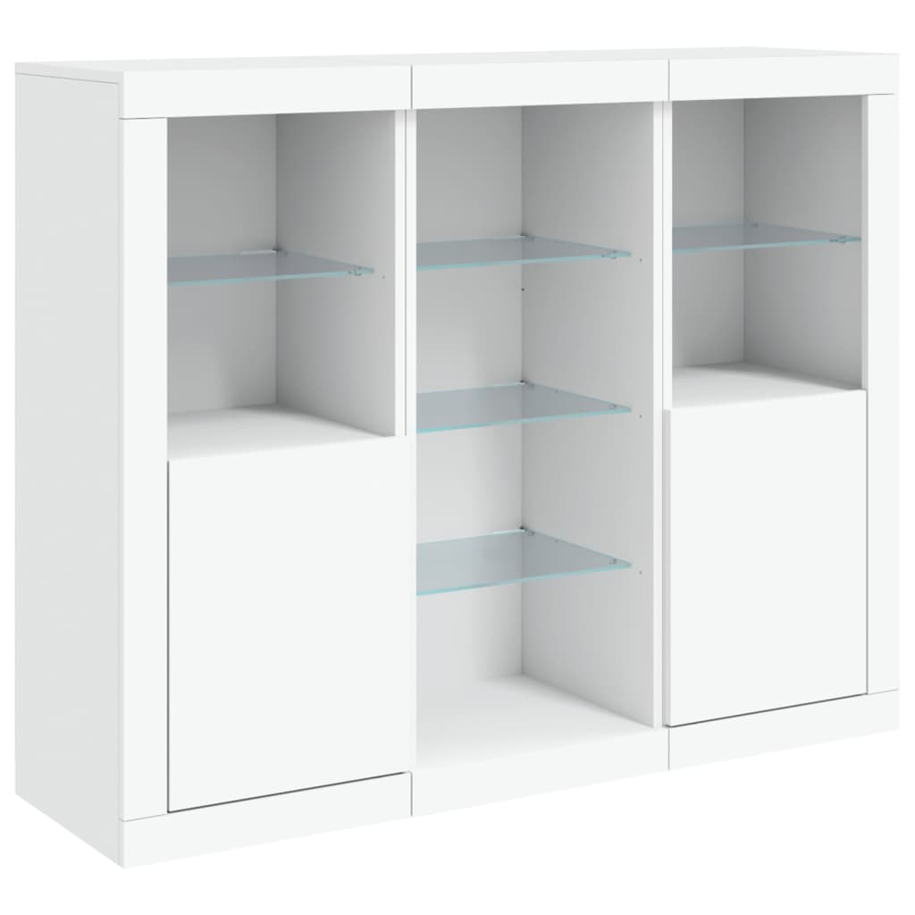 skænke med LED-lys 3 stk. konstrueret træ hvid