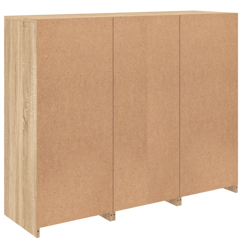 skænke med LED-lys 3 stk. konstrueret træ sonoma-eg