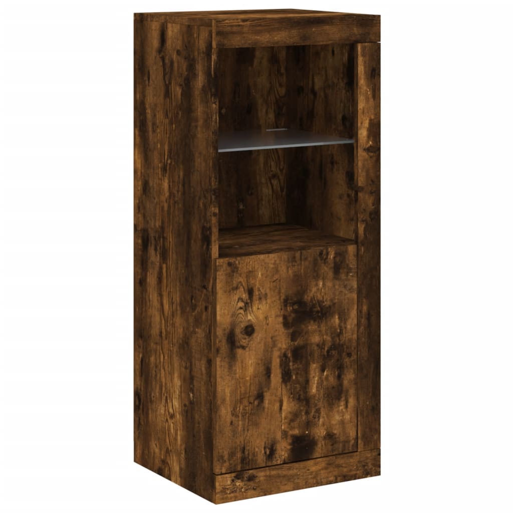 skænke med LED-lys 3 stk. konstrueret træ røget egetræ