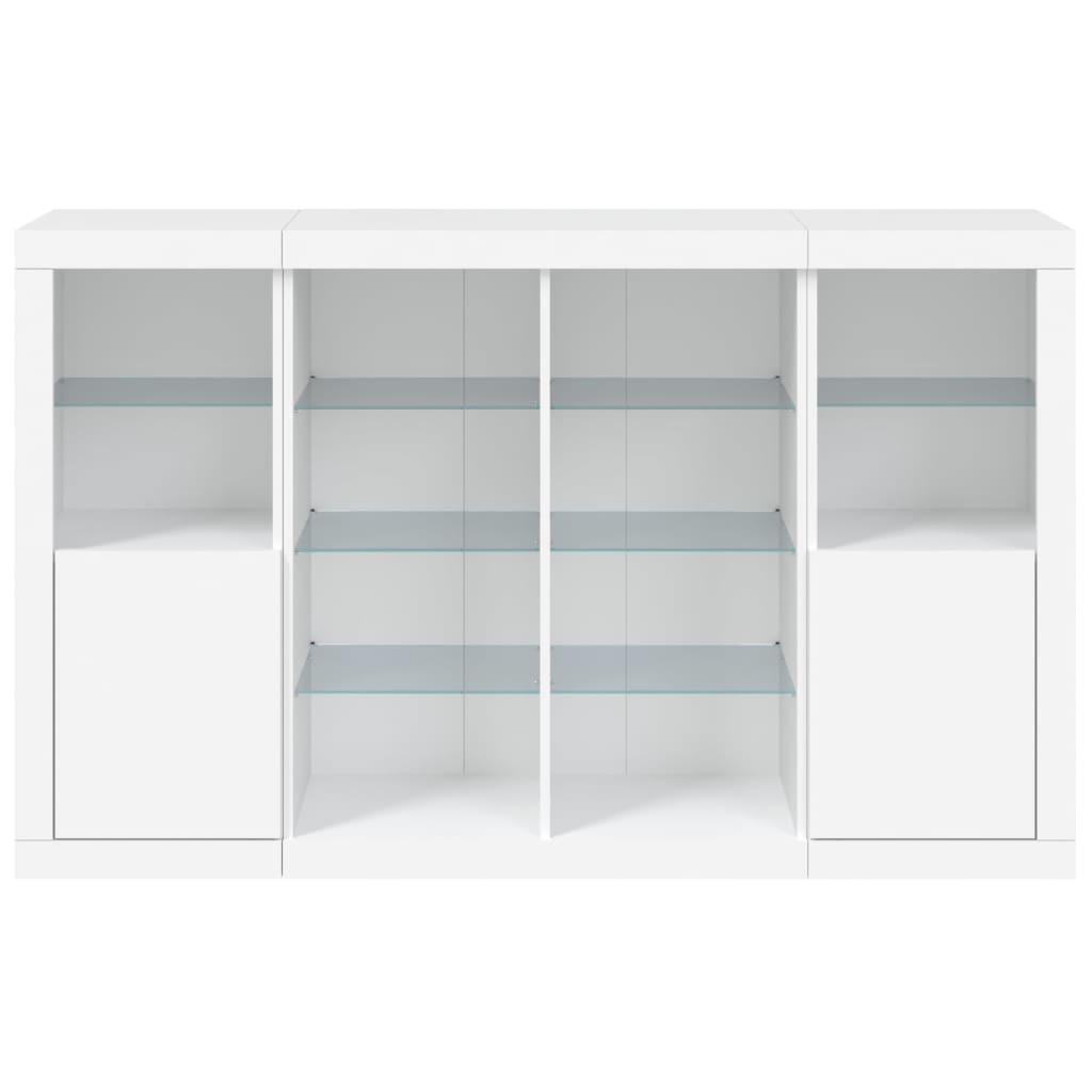 skænke med LED-lys 3 stk. konstrueret træ hvid