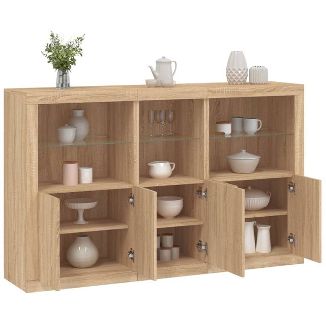 skænk med LED-lys 162x37x100 cm sonoma-eg