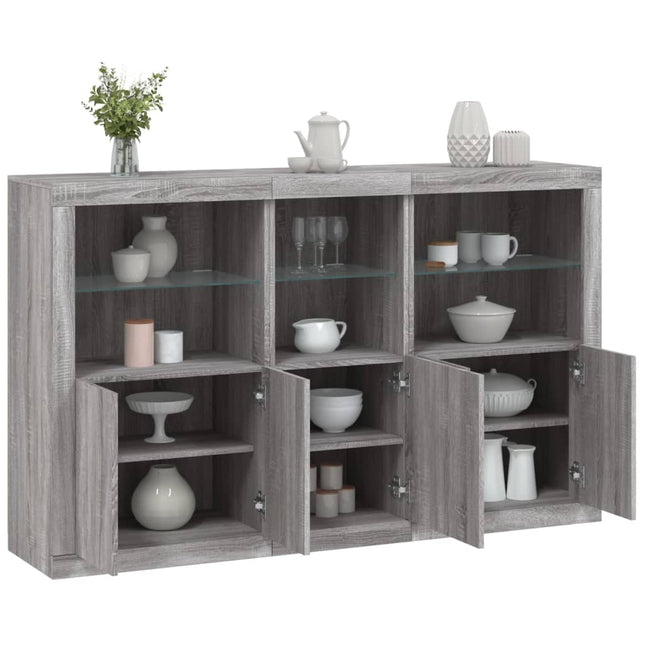skænk med LED-lys 162x37x100 cm grå sonoma-eg