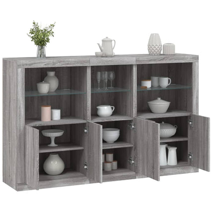 skænk med LED-lys 162x37x100 cm grå sonoma-eg